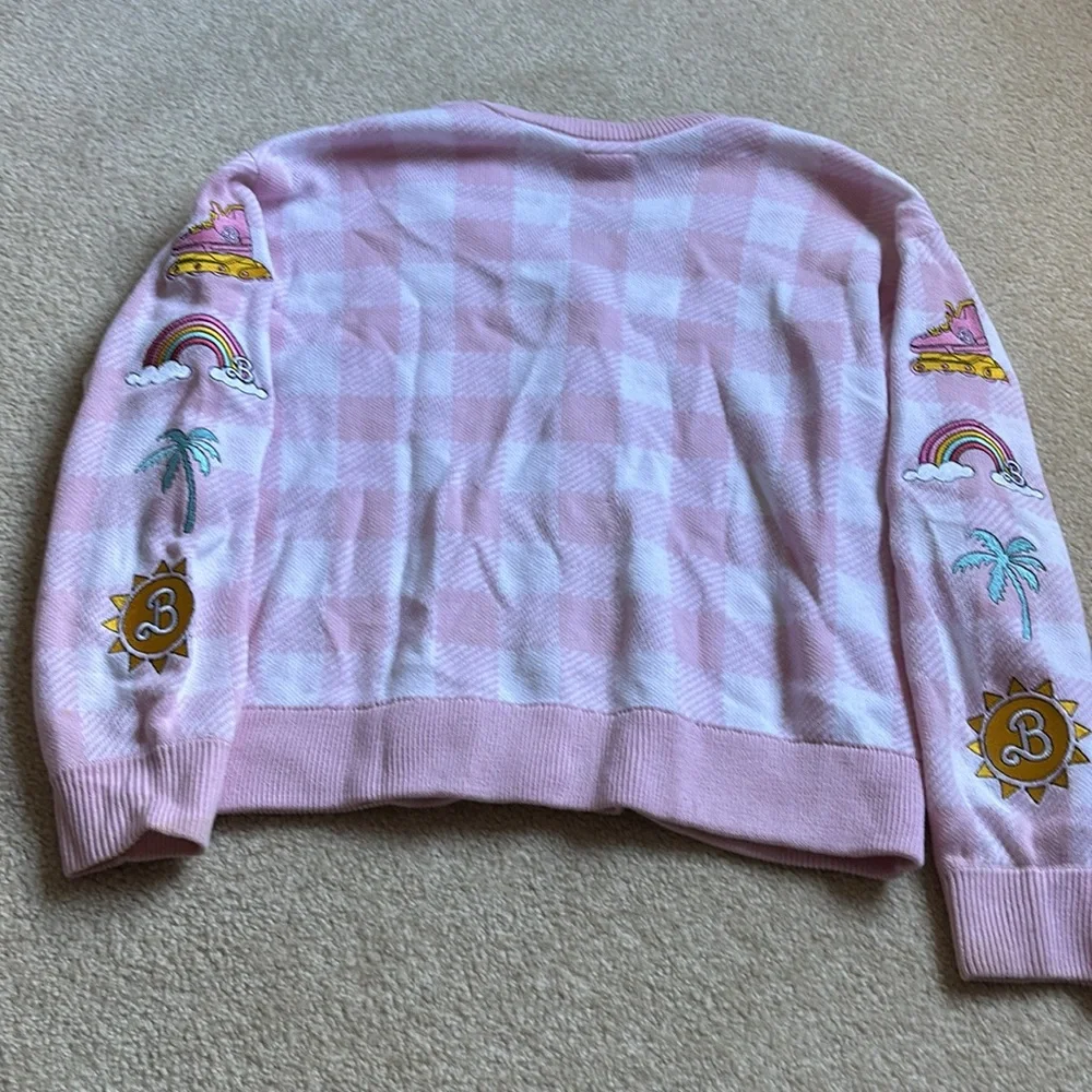 Barbie Pink and White Checkered Cardigan with Fun Embroidery - Picture 5 of 5